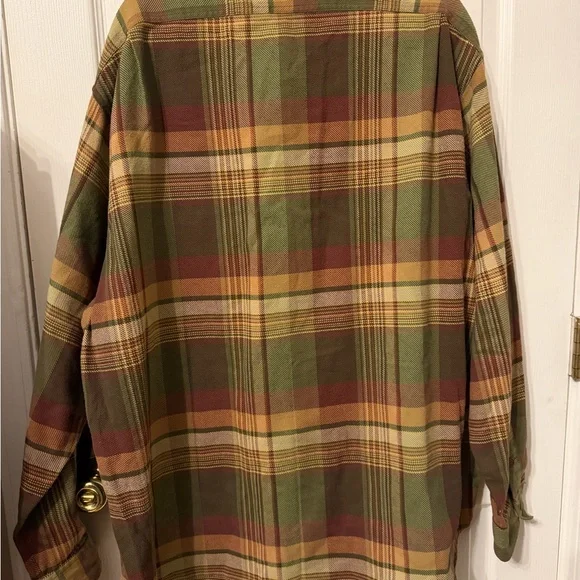Ralph Lauren Plaid Flannel Shirt Jacket in Olive, Brown & Gold - Picture 3 of 4